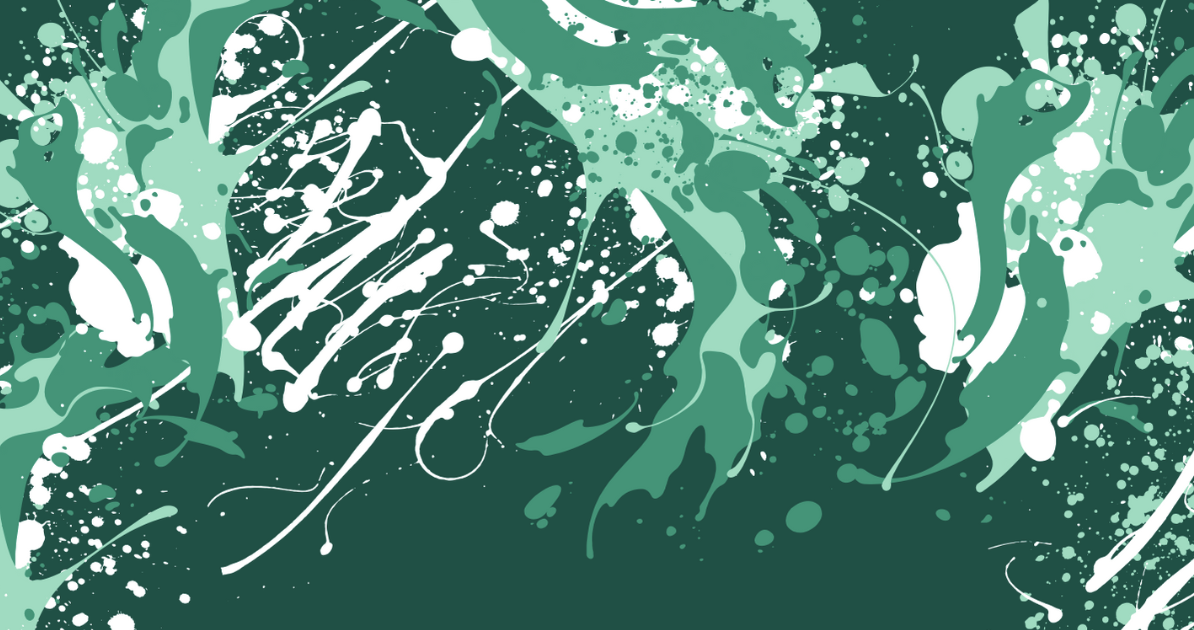 graphic paint splatters in multiple shades of green